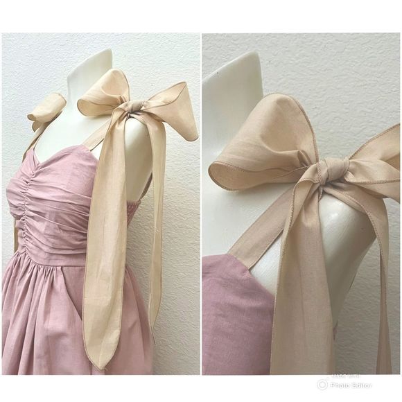 MIDI Dress, Ruched Bodice, Smocked Back, Long Wide Ties, S/M Fit, Dusty … - Picture 2 of 8